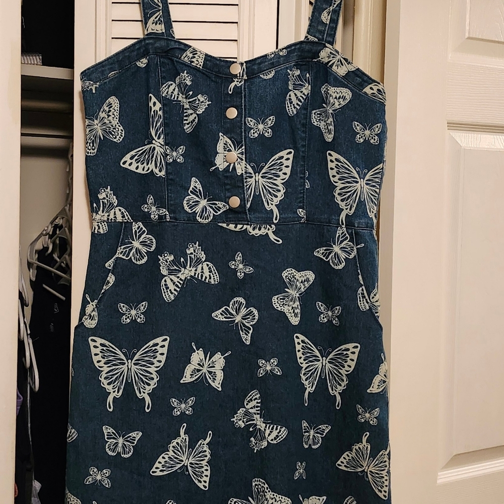 Butterfly Print Denim Dress